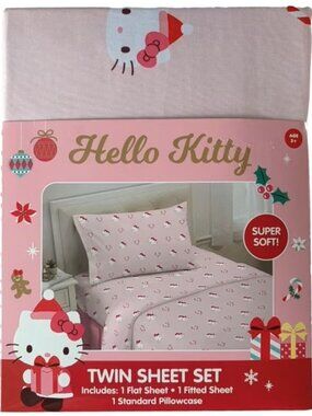 HELLO KITTY Twin Sheet Set Holiday - NEW NWT